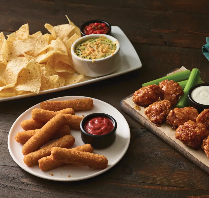 Image of Applebee's Spinach and Artichoke Dip, Mozzarella Sticks and Boneless Wings